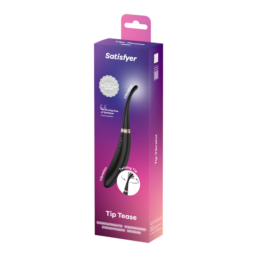 Satisfyer Tip Tease - Black - Black USB Rechargeable Vibrator with Twirling Tip