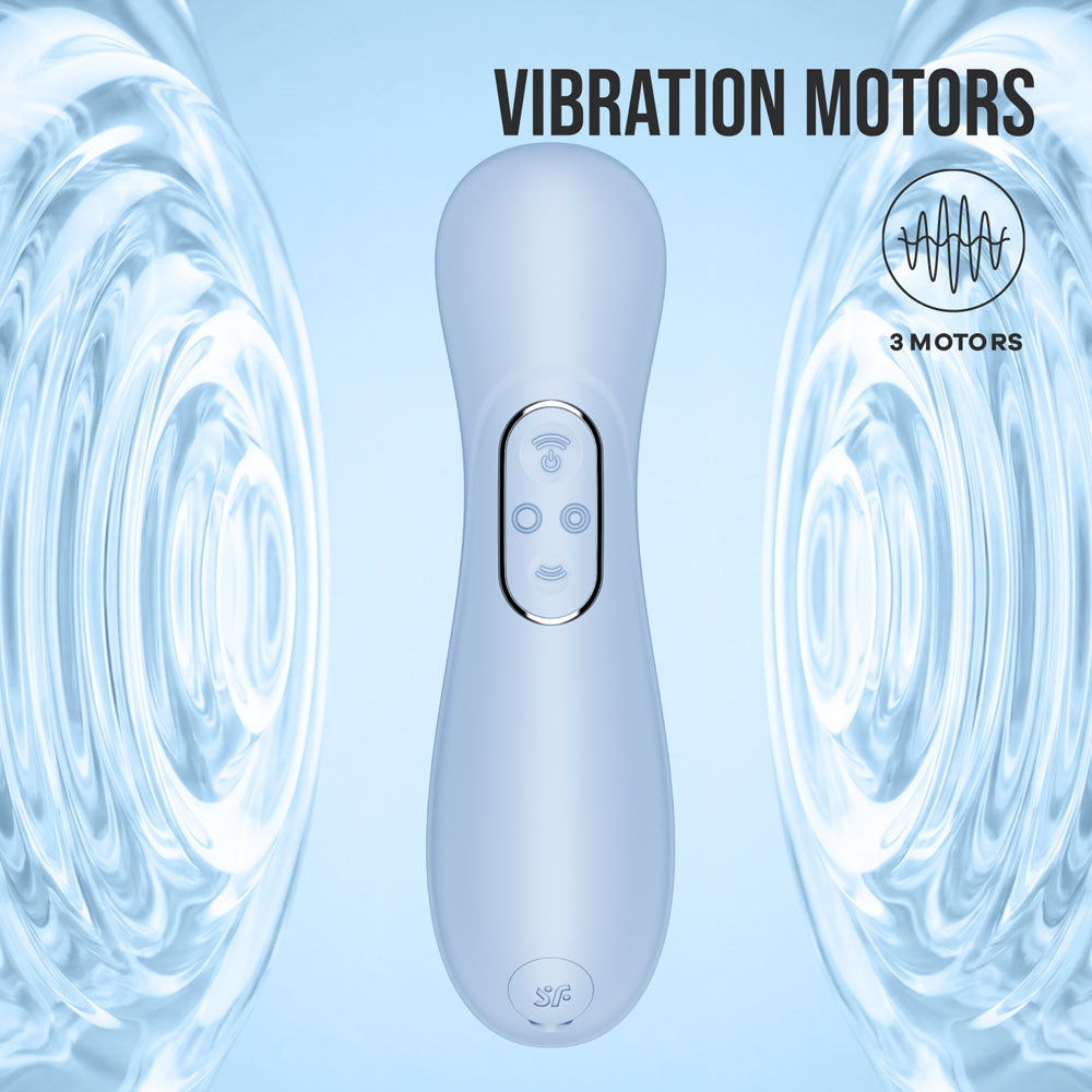 Satisfyer Pro 2 Generation 4 in Serene Blue handle showing the two vibration motors