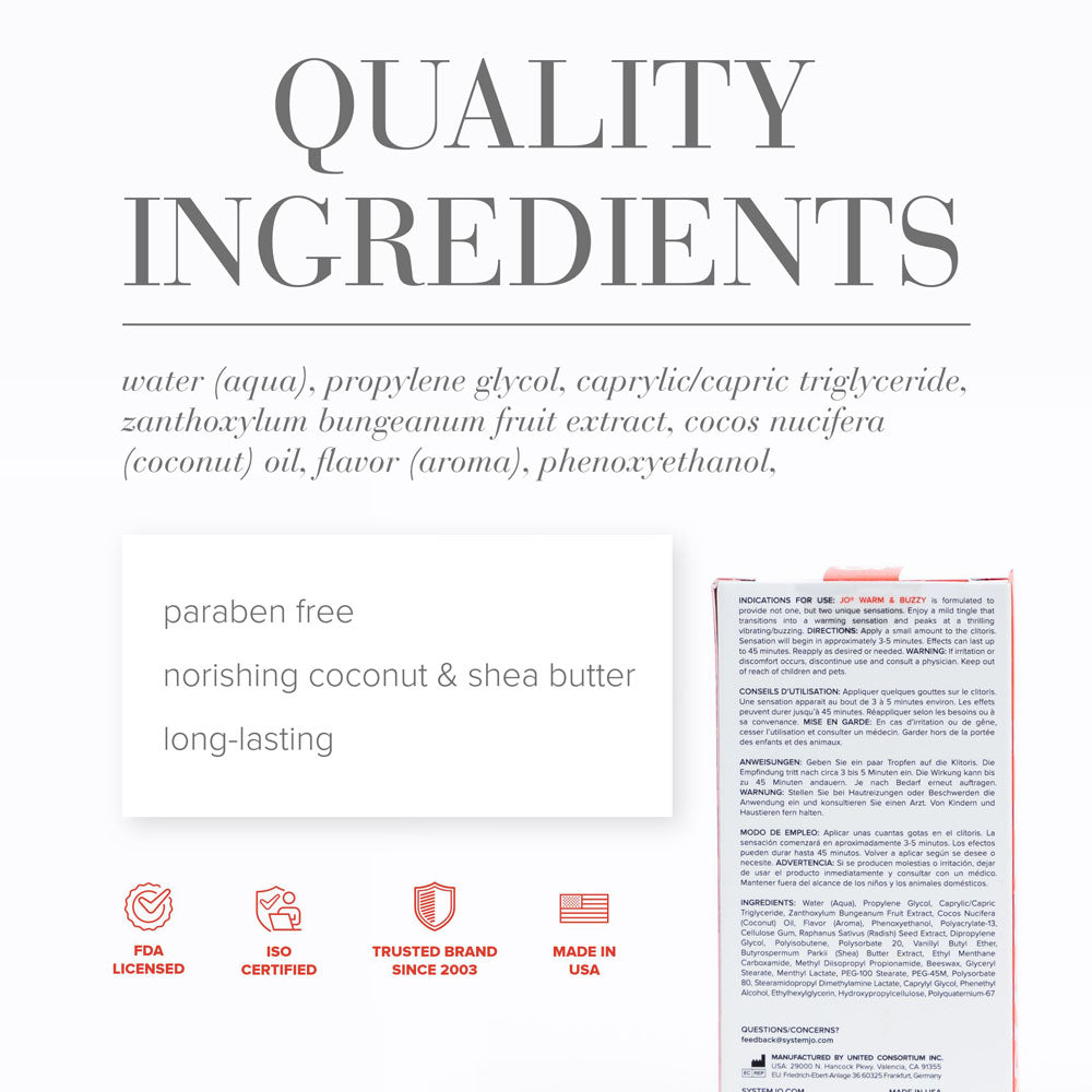 JO Warm & Buzzy Clitoral Stimulant - 10 mL - Warming Clitoral Stimulation Gel - 10 ml Tube
