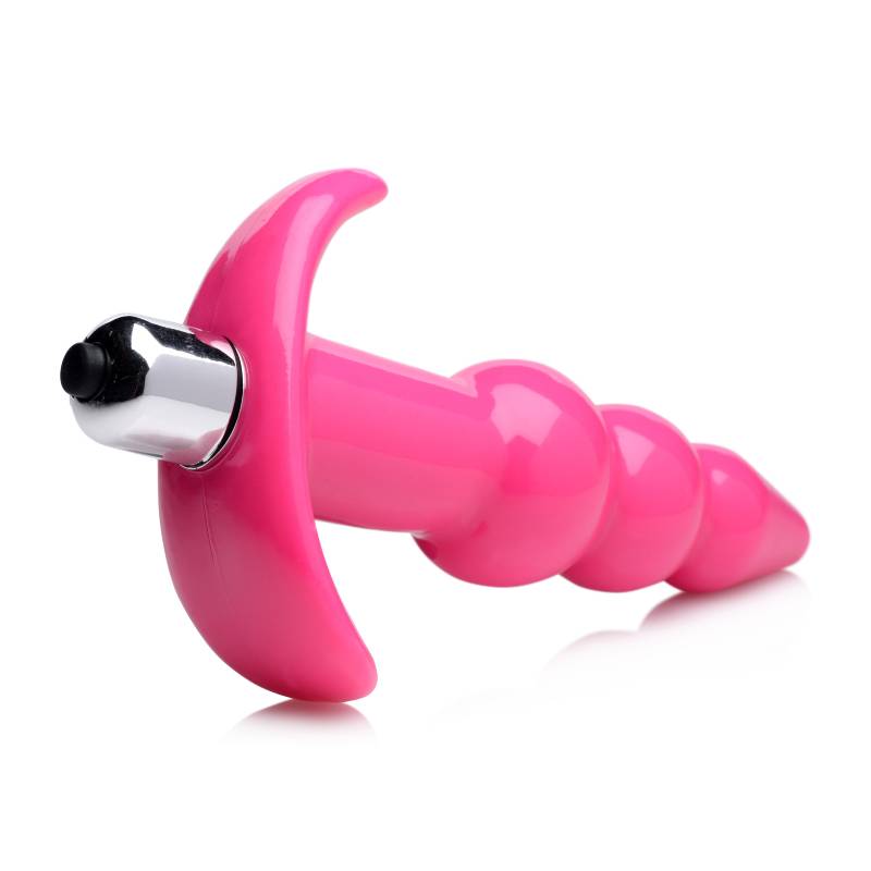 Frisky Ribbed Vibrating Butt Plug - Pink 10.9 cm Vibrating Butt Plug