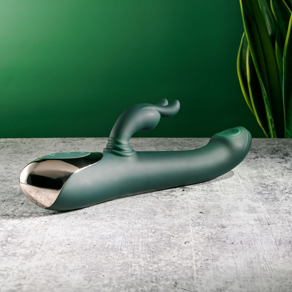 Evolved RABBIT TAP TAP - Green 25 cm USB Rechargeable Rabbit Vibrator with Tapping Tip