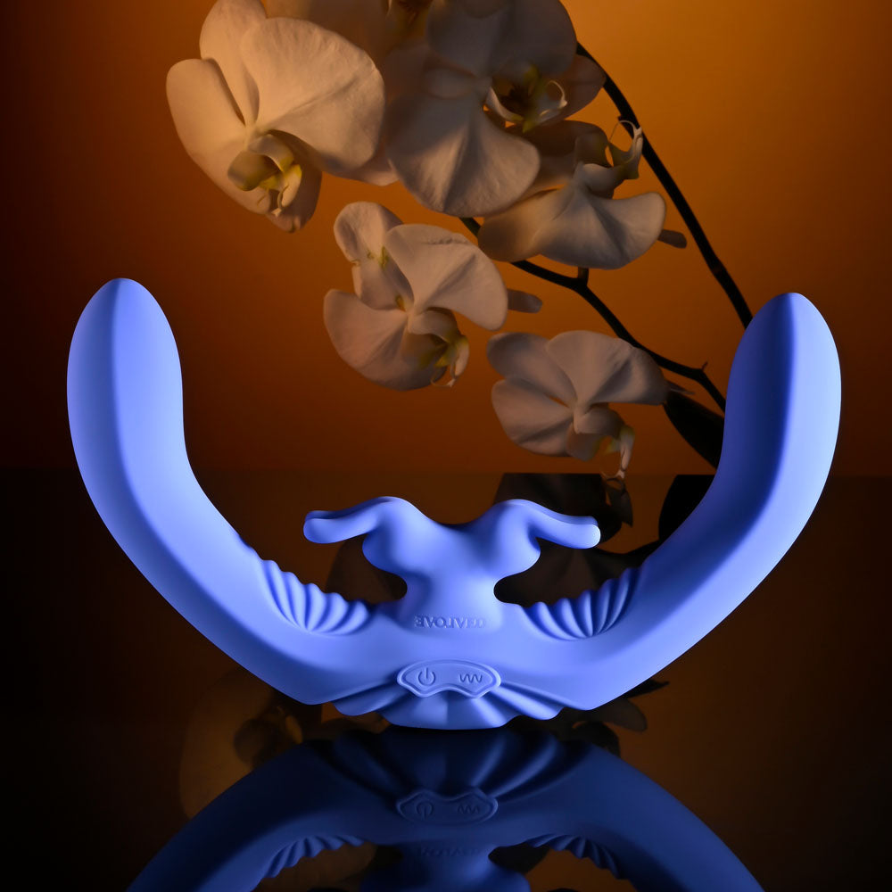 Evolved LOVEBIRDS - Purple 20.8 cm USB Rechargeable Double-Ended Rabbit Vibrator with Remote