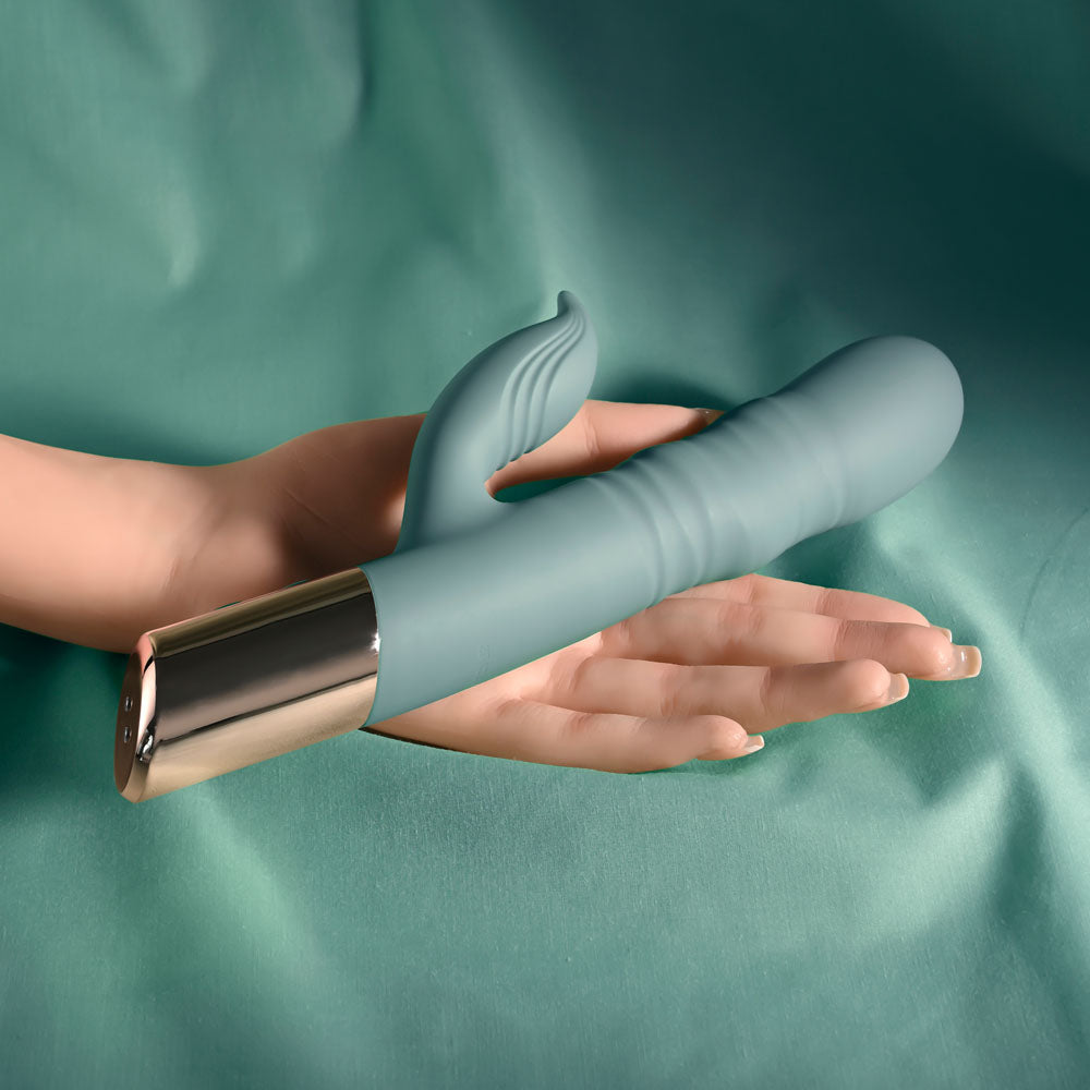 Evolved THE SHIMMY - Green USB Rechargeable Thrusting Rabbit Vibrator