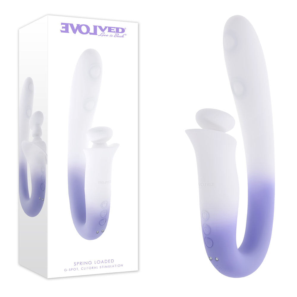 Evolved SPRING LOADED - White/Purple 23 cm USB Rechargeable Multi-Tapping Vibrator