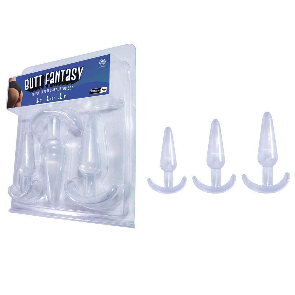Butt Fantasy Triple Tapered Anal Plug Set - Clear - Clear Beginners Butt Plugs - Set of 3 Sizes