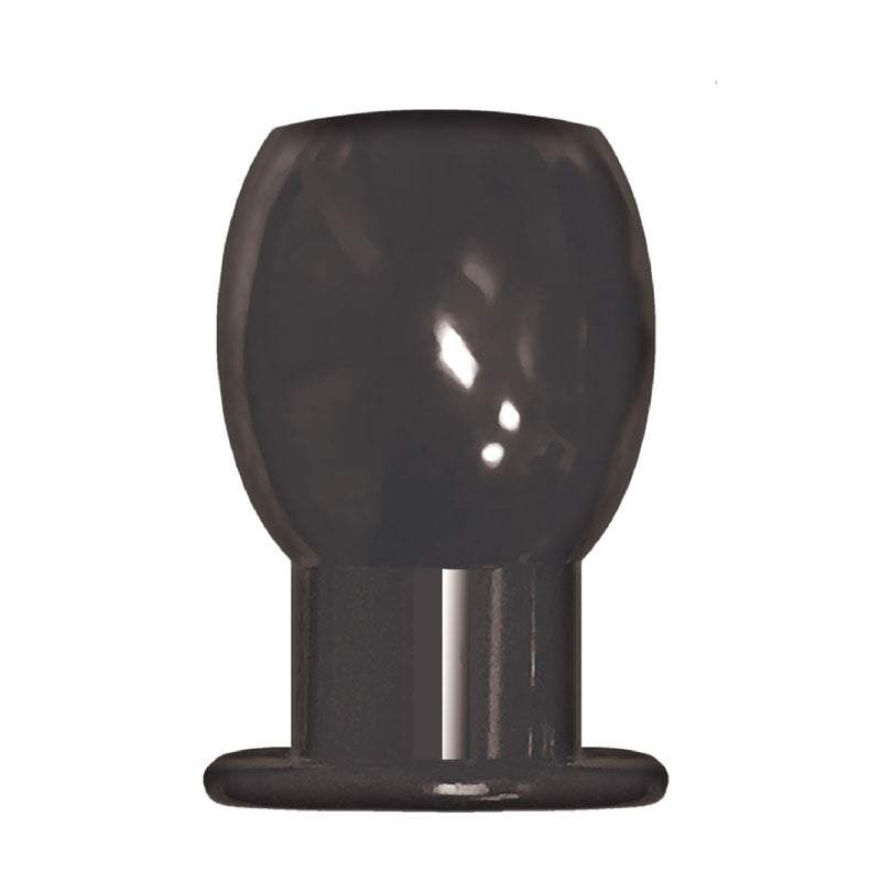 Large black TPR plug shown alone, with a broad rounded top, narrow shaft and flared base.