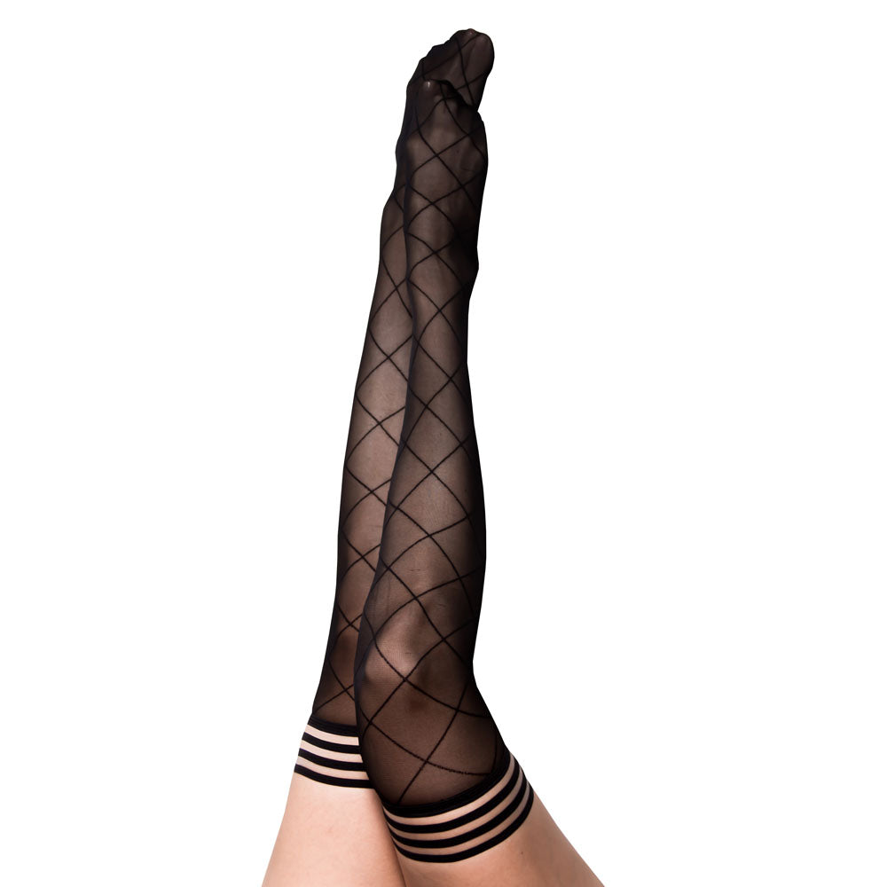 Kixies ANNA Sheer Black Diamond Thigh Highs - Size B
