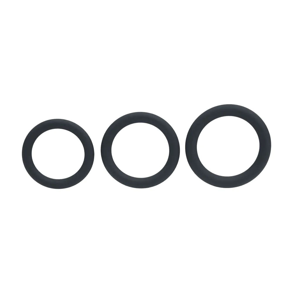 LEVELZ Classic Silicone Cock Ring Set - L/XL/XXL - Black Cock Rings - Set of 3 Sizes