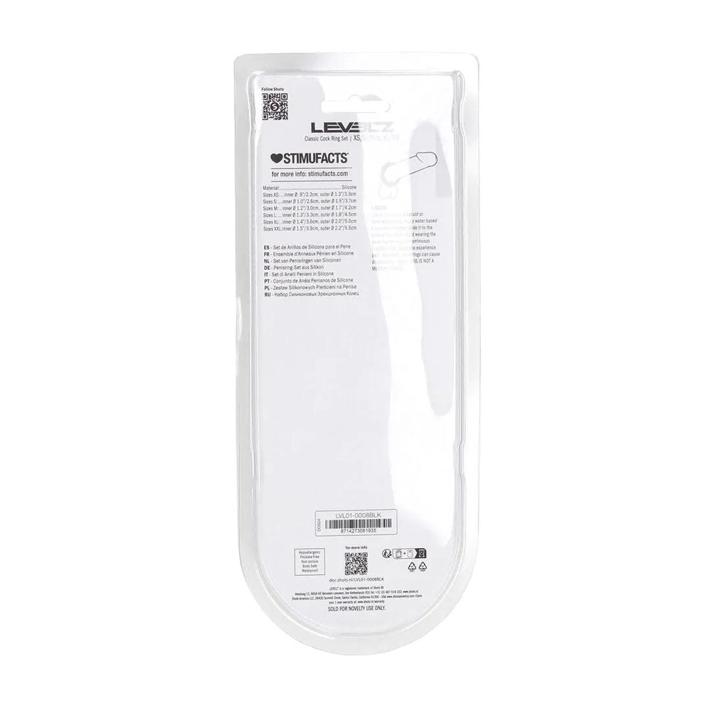 LEVELZ Classic Silicone Cock Ring Set of 6 - Black Cock Rings - Set of 6 Sizes