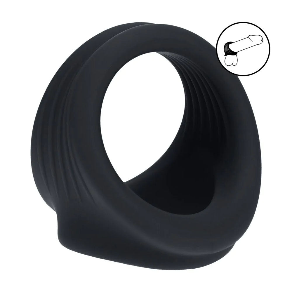 LEVELZ Silicone Cock & Ball Harness - Black - Black Cock & Ball Ring