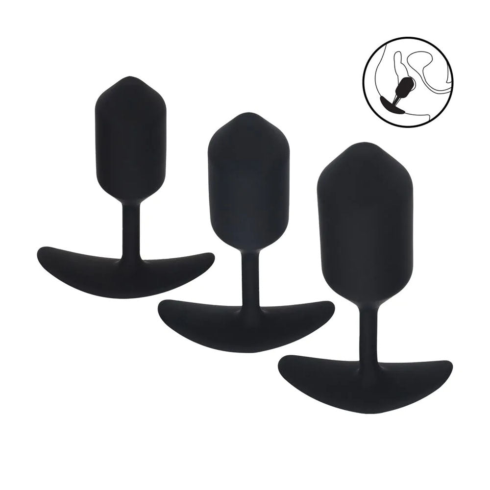 LEVELZ Silicone Weighted Anal Plug Training Set - Black Weighted Butt Plugs - Set of 3 Sizes