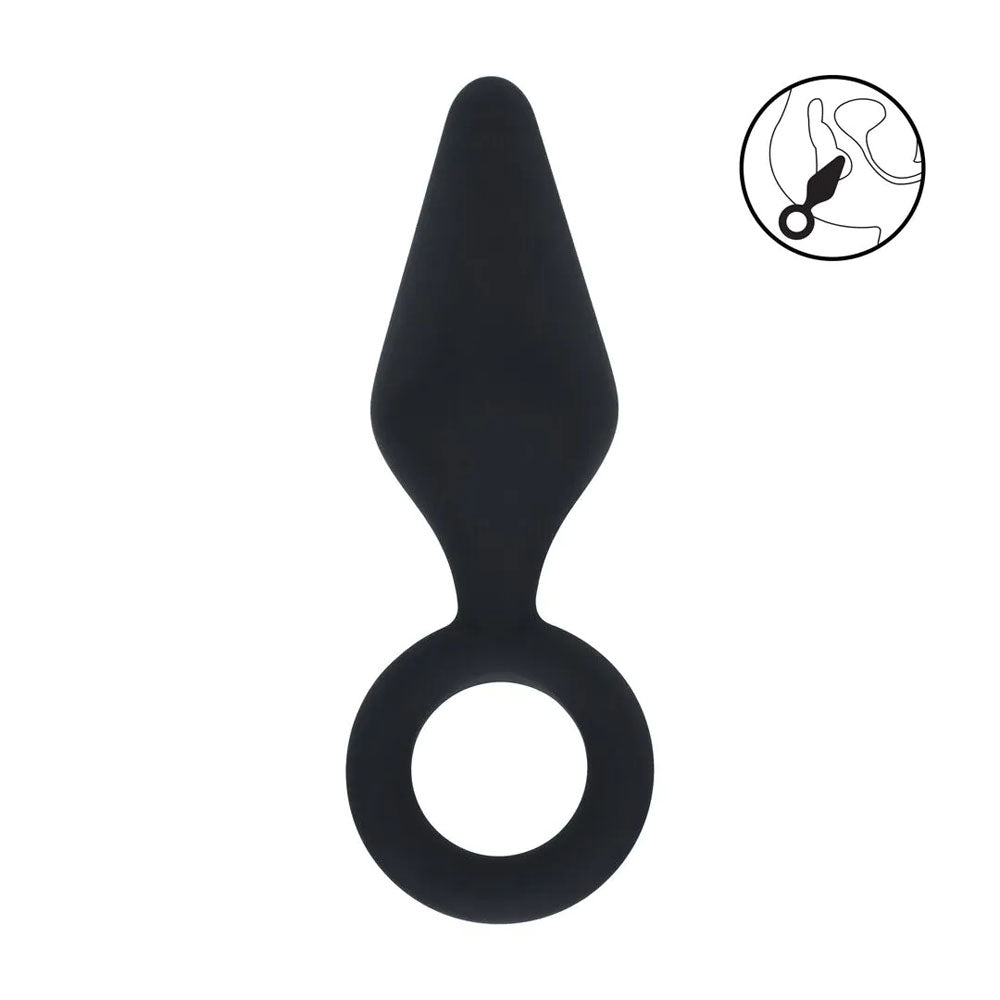 LEVELZ Silicone Anal Plug with Loop - Small - Black - Black Small Butt Plug