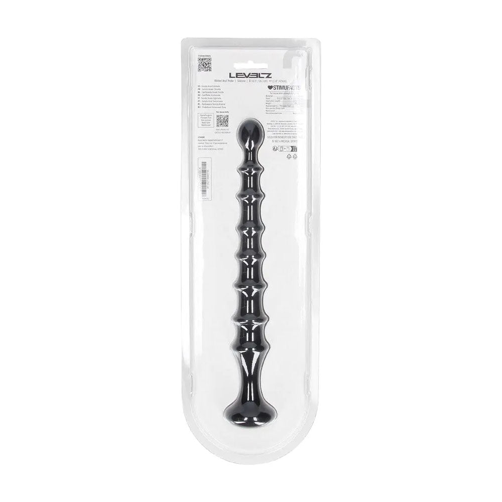 LEVELZ Ribbed Silicone Flared Anal Probe - Black 26.7 cm Anal Beads