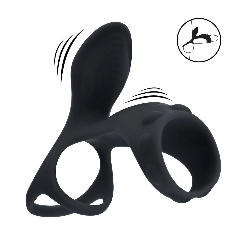 LEVELZ Vibrating Cock & Ball Ring with Shaft Loop - Black USB Rechargeable Vibrating Cock & Ball Rings
