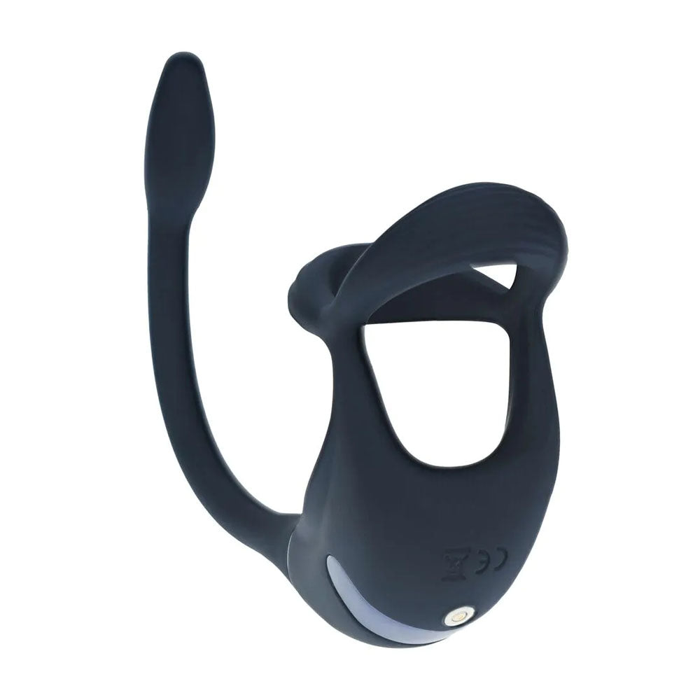 LEVELZ Remote Controlled Vibrating TriO Cock Ring with Prostate Stimulator - Black USB Rechargeable Vibrating Cock Ring with Anal Plug