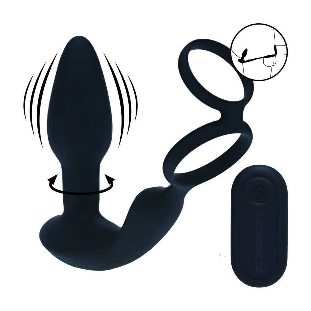 LEVELZ Dual Vibrating Prostate Stimulator with Cock Ring - Black USB Rechargeable Vibrating Butt Plug with Cock Ring