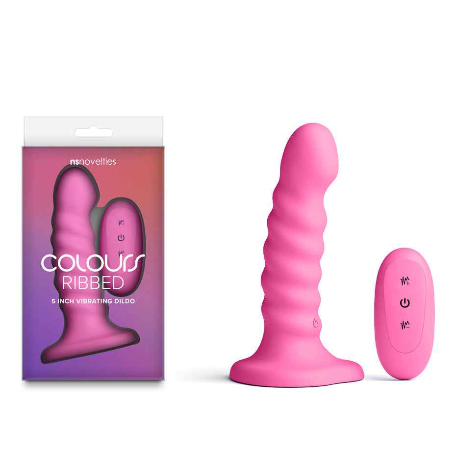 Colours Ribbed - 5'' Vibrating Dildo - Pink - Pink 14.5 cm USB Rechargeable Vibrating Dildo with Wireless Remote