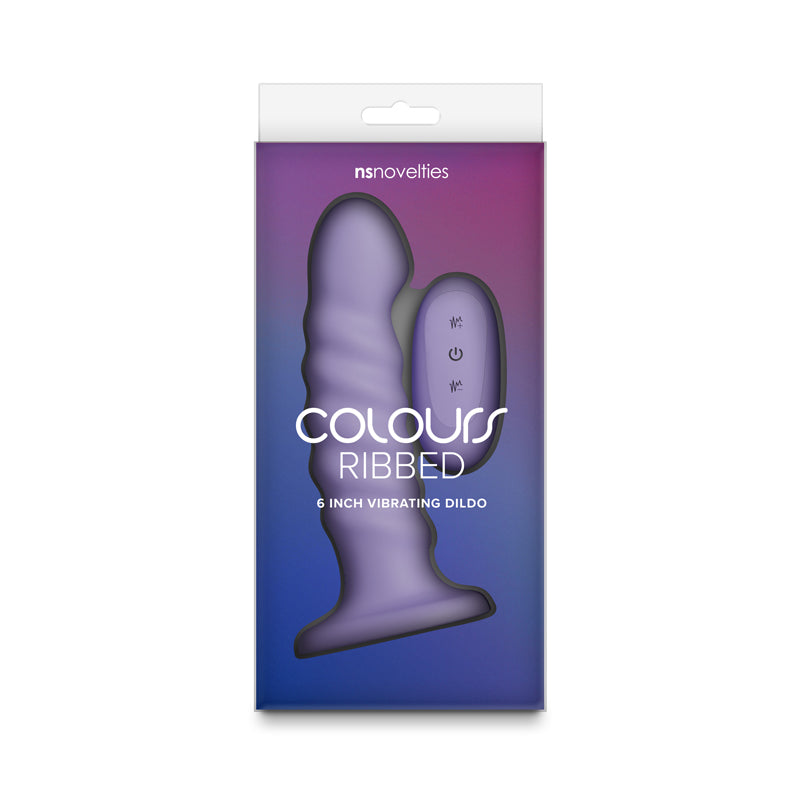 Colours Ribbed - 6'' Vibrating Dildo - Purple - Purple 16.5 cm USB Rechargeable Vibrating Dildo with Wireless Remote