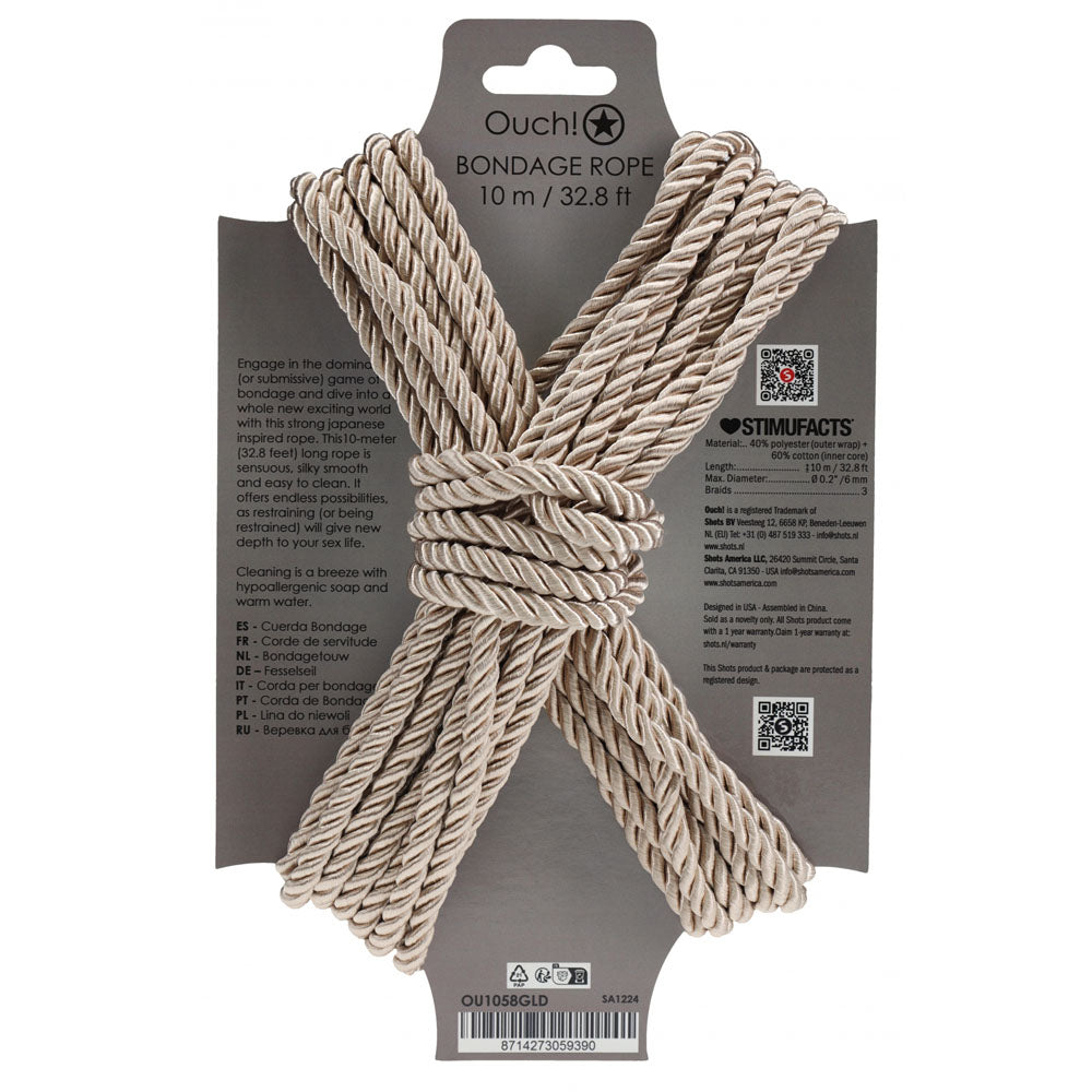 OUCH! Bondage Rope - 10 M - Gold - Gold Nylon Bondage Rope - 10 metre Length