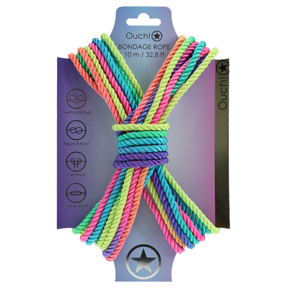 OUCH! Bondage Rope - 10 M - Multicolour 2 - Multicoloured Nylon Bondage Rope - 10 metre Length