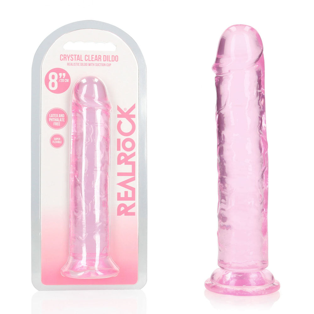 eight inch Pink cylindrical product with 'Real Rock' branding on a white background
