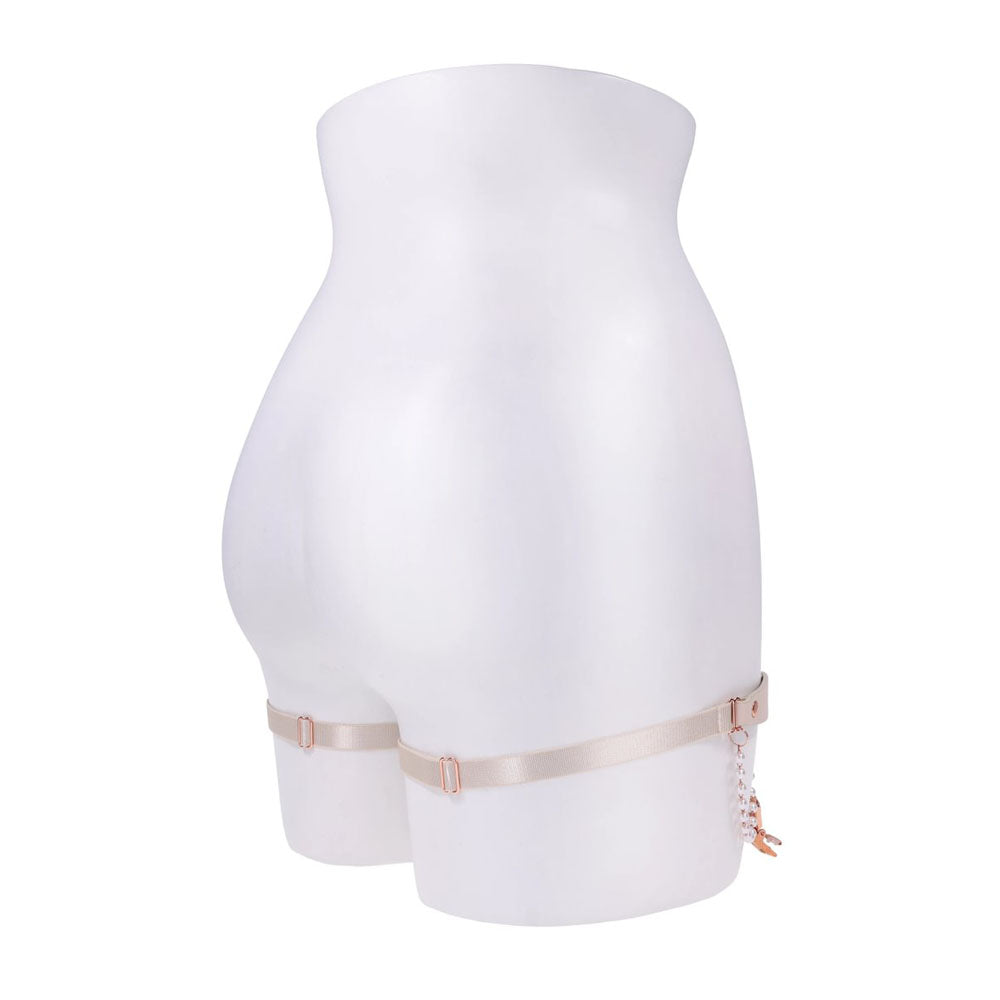 Sex & Mischief Peaches n CreaMe Pearl Garters - Peach / Rose Gold Garters with Pearls - Set of 2