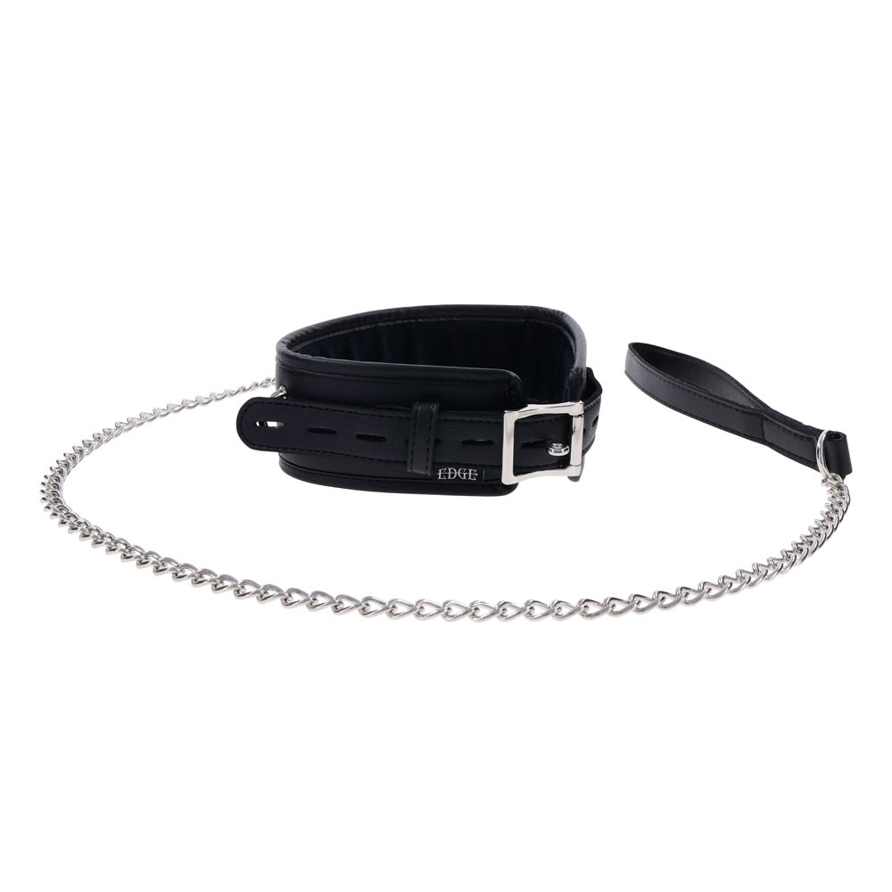 EDGE Collar & Leash - Black Neck Restraint with Heavy Duty Metal Leash