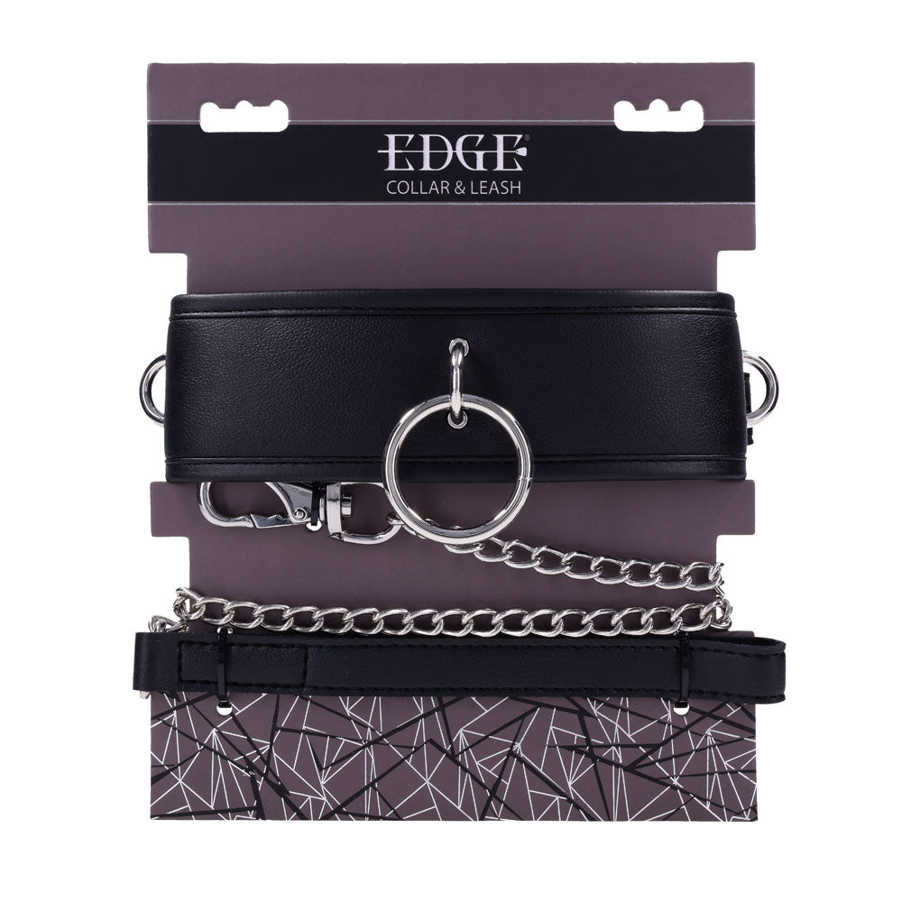 EDGE Collar & Leash - Black Neck Restraint with Heavy Duty Metal Leash