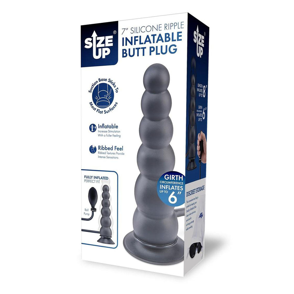 Size Up 7 Inch Ripple Inflatable Butt Plug - Black 20.3 cm Inflatable Butt Plug