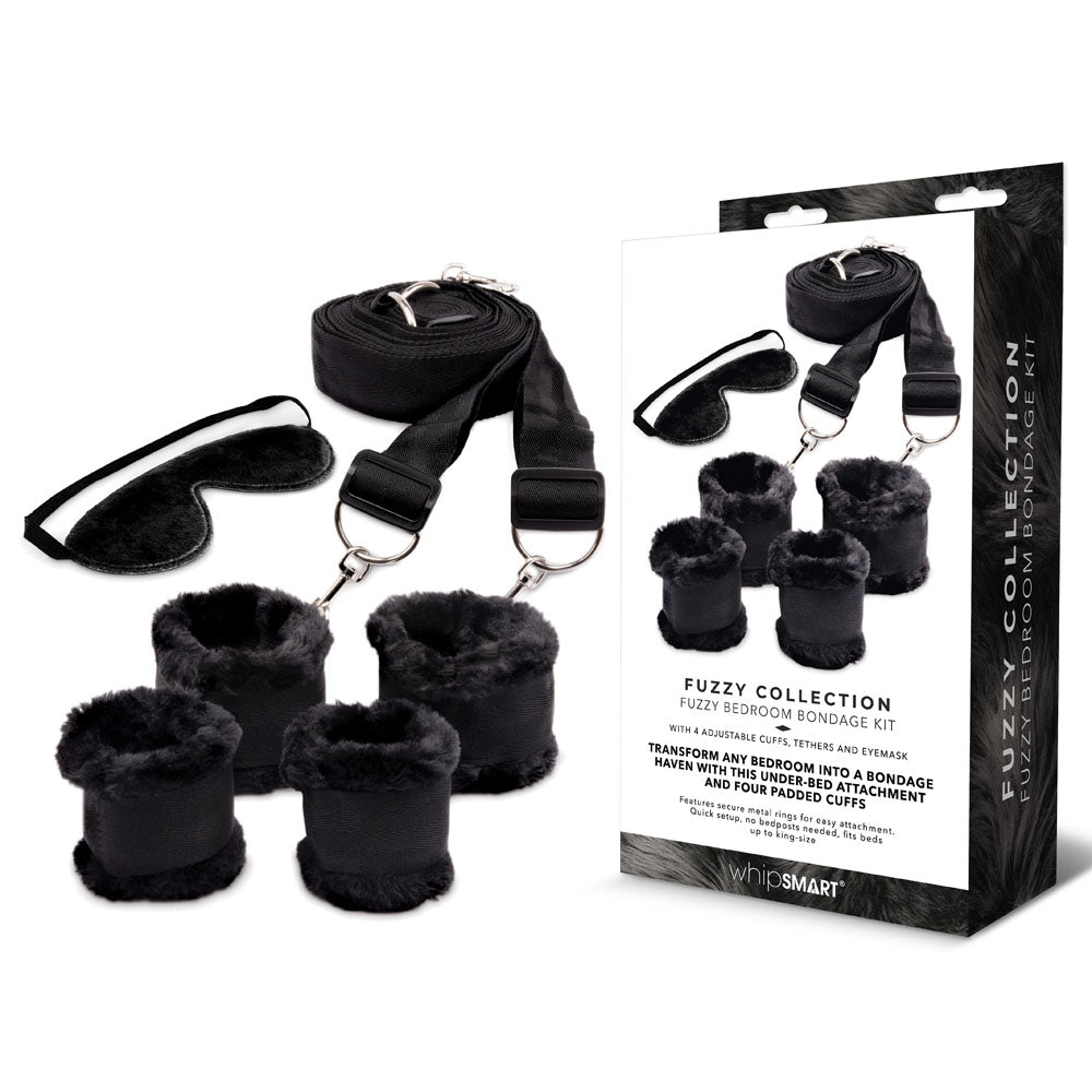 Black bedroom bondage set with packaging on a white background