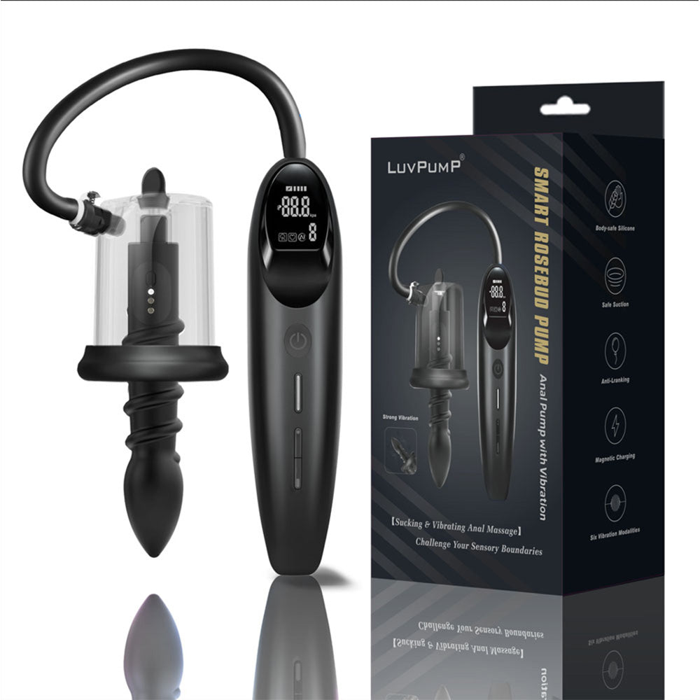 LuvPump RosCup Pro Smart Rosebud Pump - Black USB Rechargeable Anal Pump with Vibrating Probe