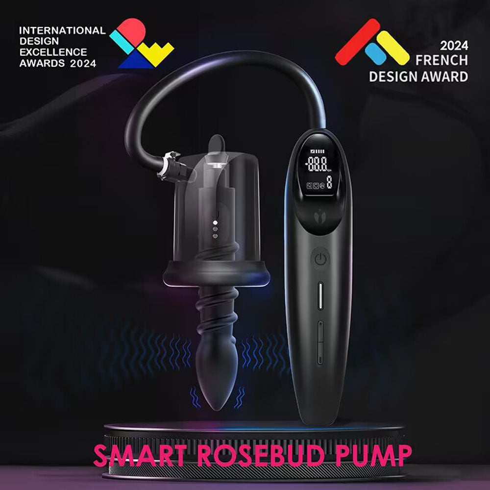 LuvPump RosCup Pro Smart Rosebud Pump - Black USB Rechargeable Anal Pump with Vibrating Probe