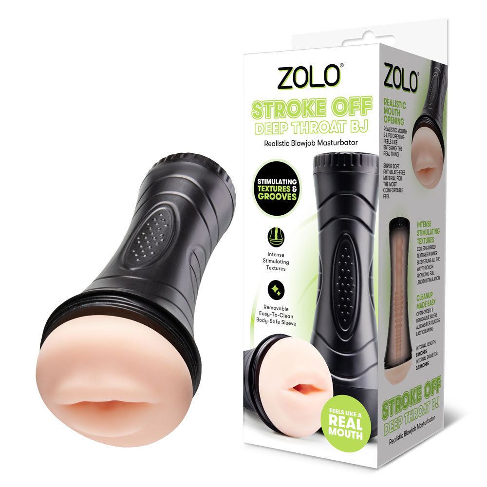 Zolo Stroke Off Deep Throat BJ product and packaging on a white background