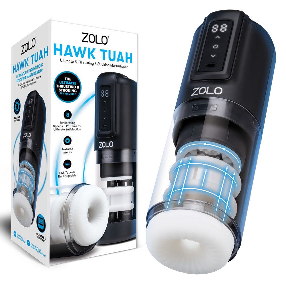Zolo Hawk Tuah electronic device with packaging on a white background