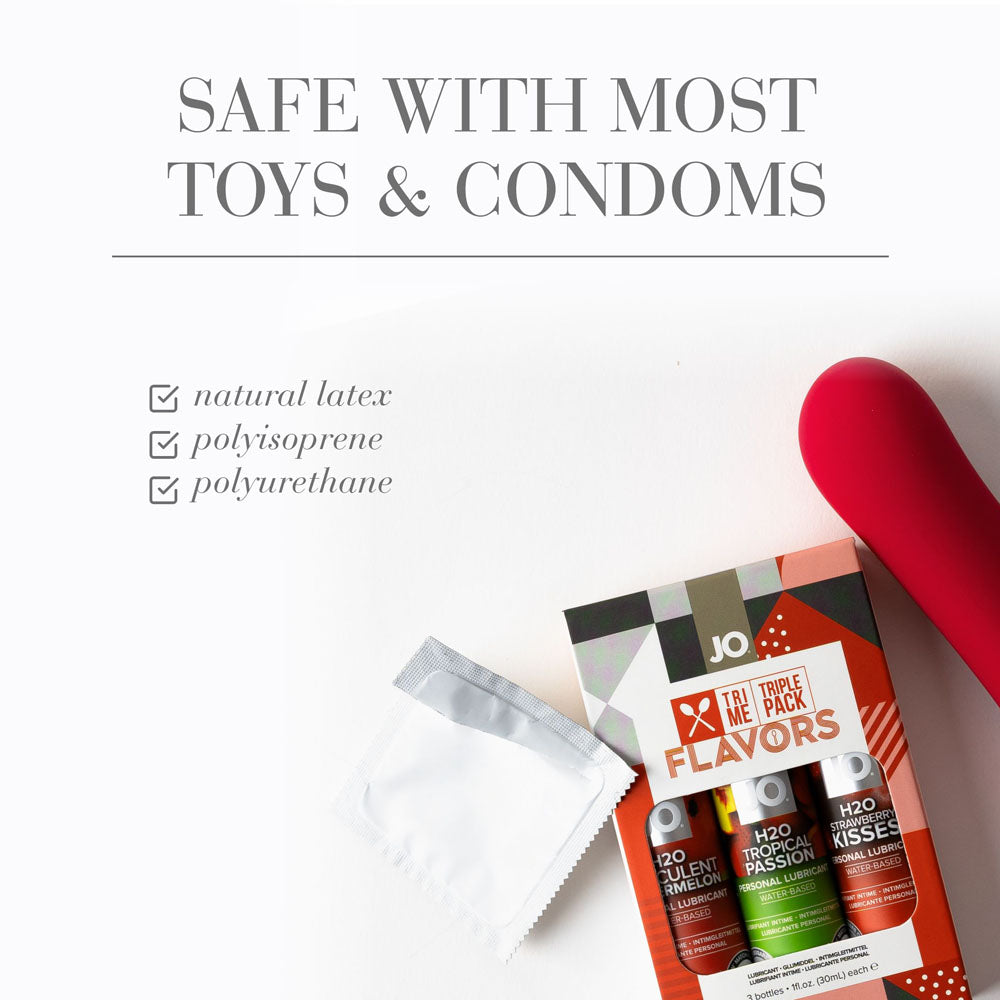 JO Tri-Me Triple Pack Flavours Gift Set - Strawberry, Watermelon and Tropic Passion Flavoured Lubes - 3 Pack