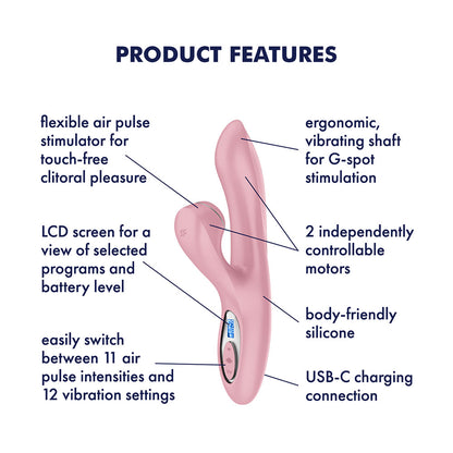 Satisfyer Pro + G-Spot - Pink - Rose Pink 22 cm USB-C Rechargeable Rabbit Vibrator with Touch-Free Clitoral Stimulator