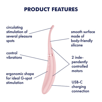 Satisfyer Tip Tease - Rose - Rose USB Rechargeable Vibrator with Twirling Tip