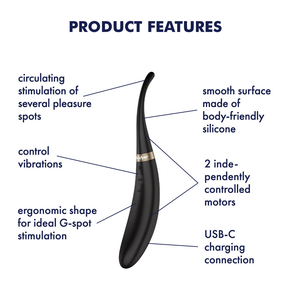 Satisfyer Tip Tease - Black - Black USB Rechargeable Vibrator with Twirling Tip