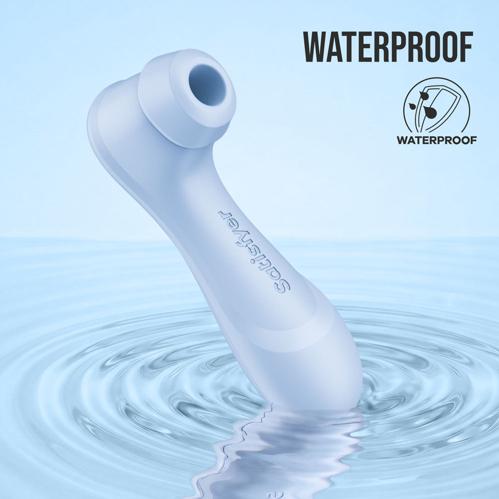Satisfyer Pro 2 Generation 4 in Serene Blue waterproof body resting in water