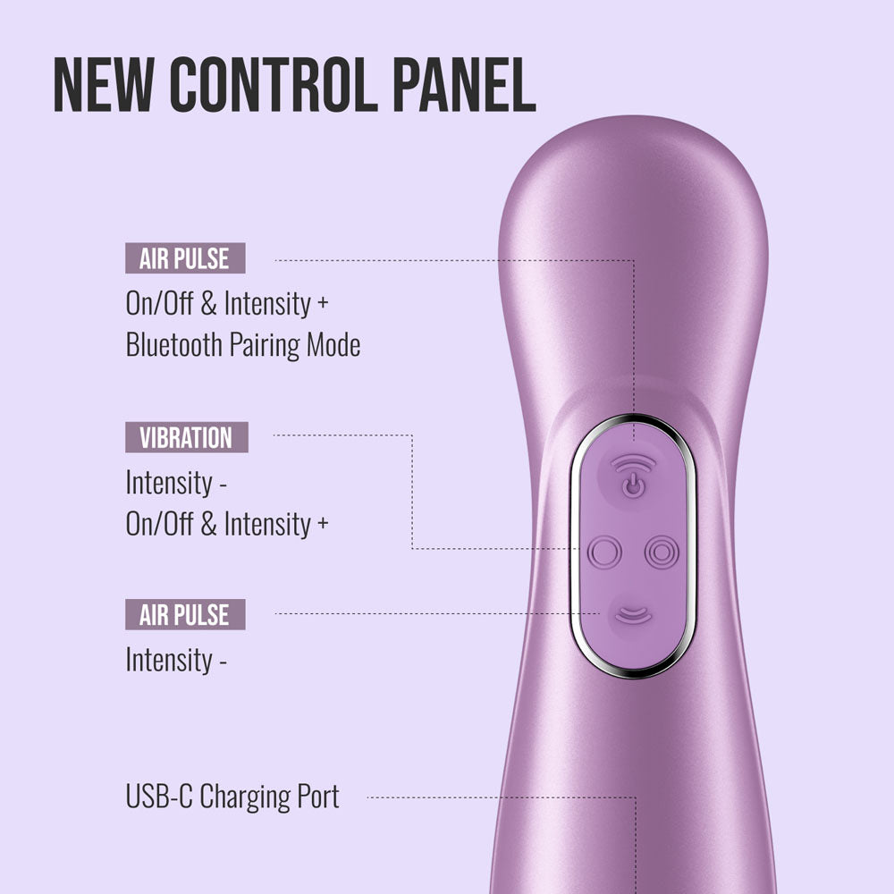 Satisfyer Pro 2 Generation 4 in Amethyst control panel close-up with air pulse and vibration buttons