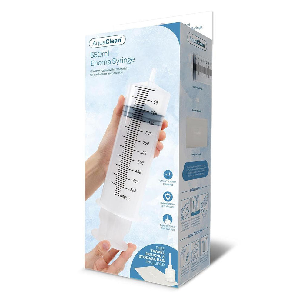 AquaClean 550ml Enema Syringe - 550 ml Capacity with Free Travel Douche Included