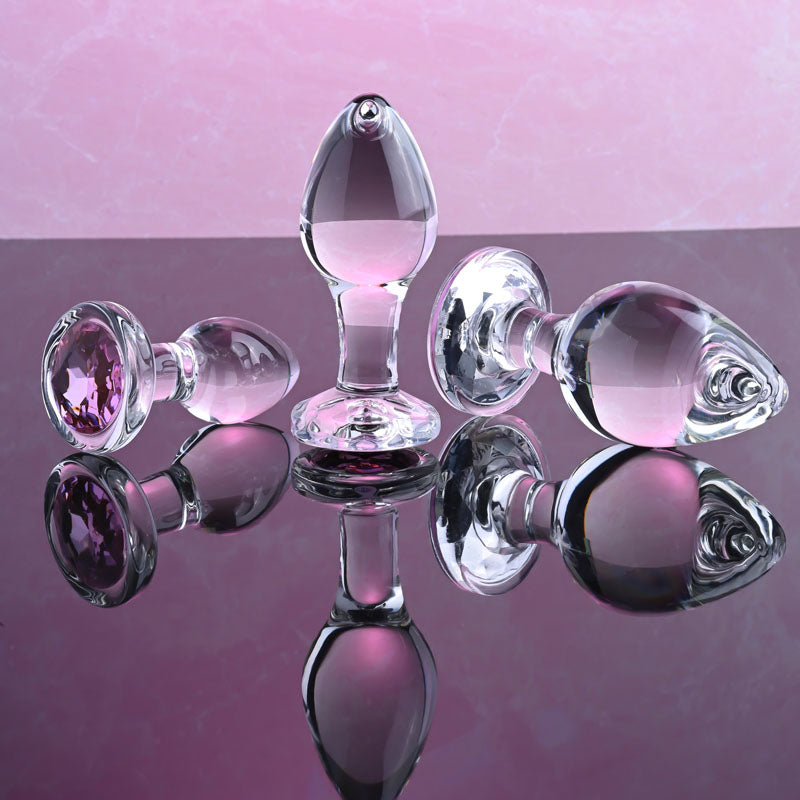 Adam & Eve PINK GEM GLASS PLUG SET