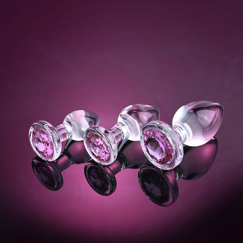 Adam & Eve PINK GEM GLASS PLUG SET