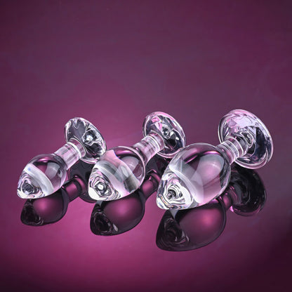 Adam & Eve PINK GEM GLASS PLUG SET