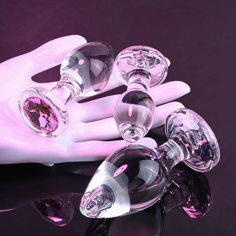 Adam & Eve PINK GEM GLASS PLUG SET