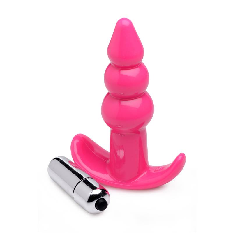 Frisky Ribbed Vibrating Butt Plug - Pink 10.9 cm Vibrating Butt Plug