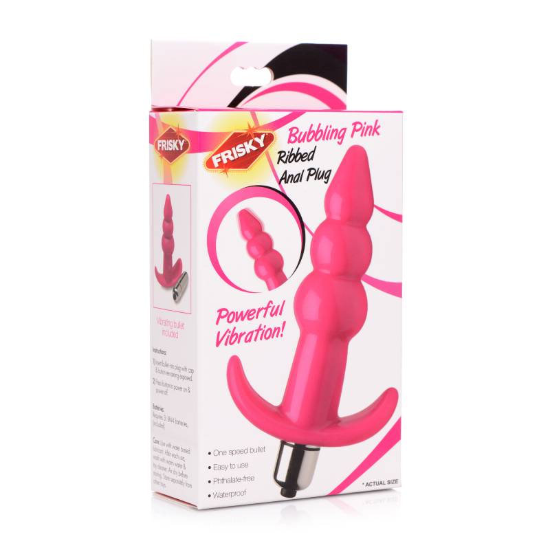Frisky Ribbed Vibrating Butt Plug - Pink 10.9 cm Vibrating Butt Plug