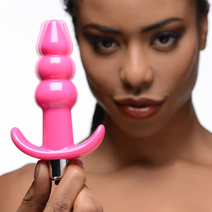 Frisky Ribbed Vibrating Butt Plug - Pink 10.9 cm Vibrating Butt Plug
