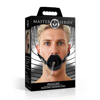 Master Series Plugged - Black Lips Silicone Feeding Mouth Gag