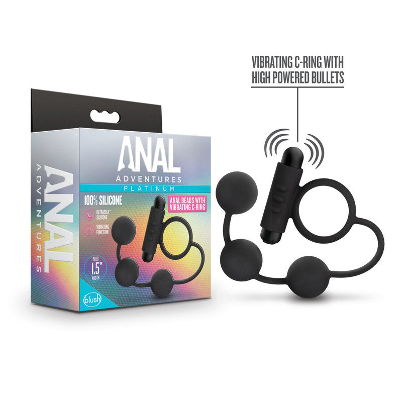 Anal Adventures Platinum Anal Beads & Vibrating C-Ring